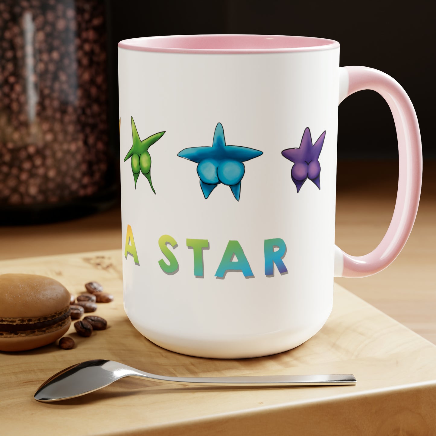 Cute Funny Rainbow Starfish Mug, 15 oz