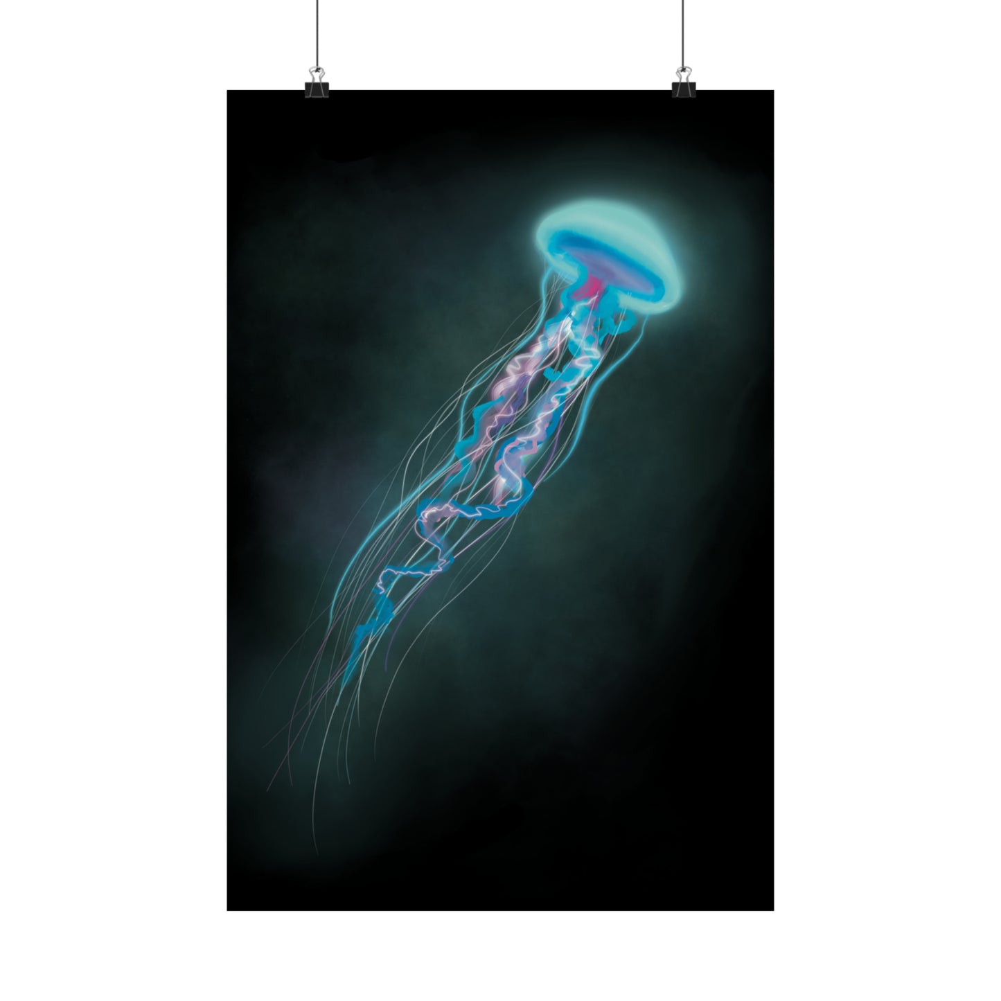 Bioluminescent Trippy Jellyfish Poster, Colorful Bioluminescent Jellyfish, Glowing pretty jellyfish, jellyfish lover, glowing bioluminescent art