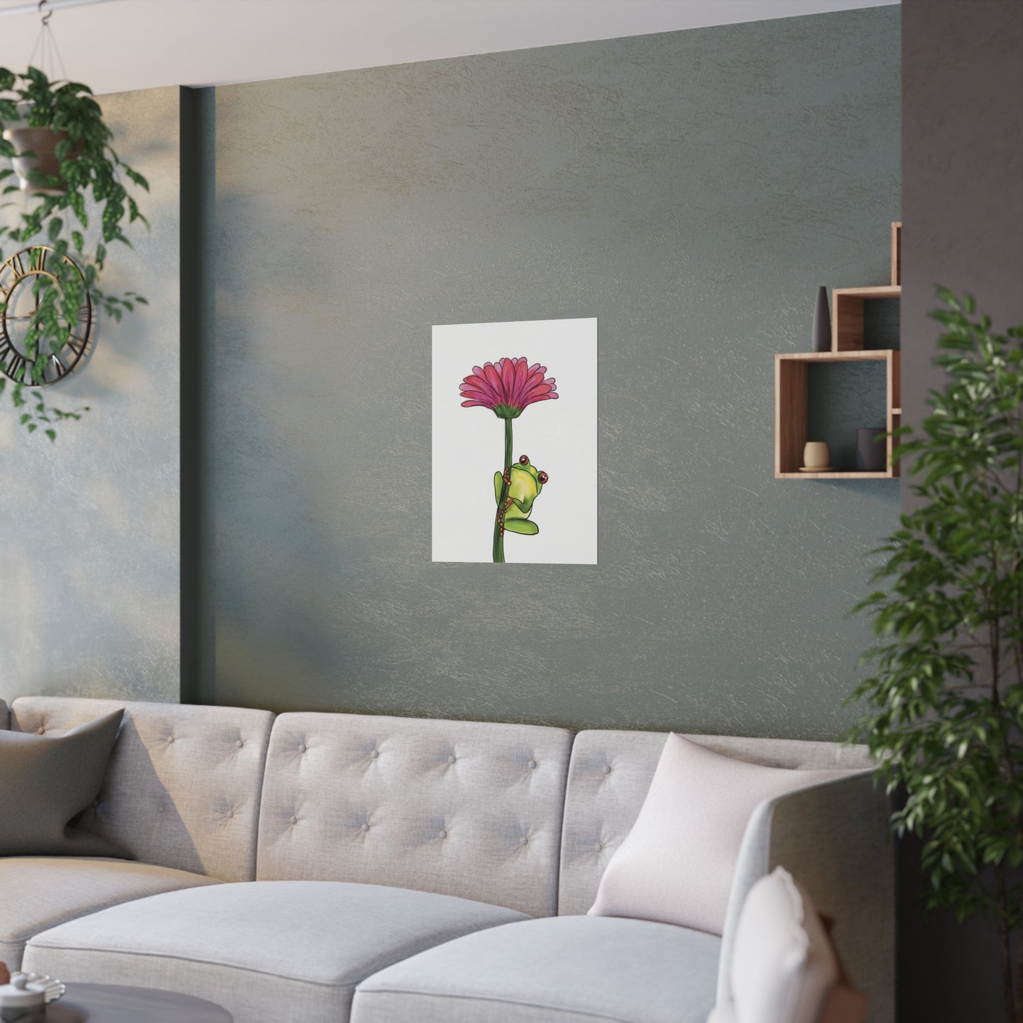 Frog on a Flower Illustration Poster