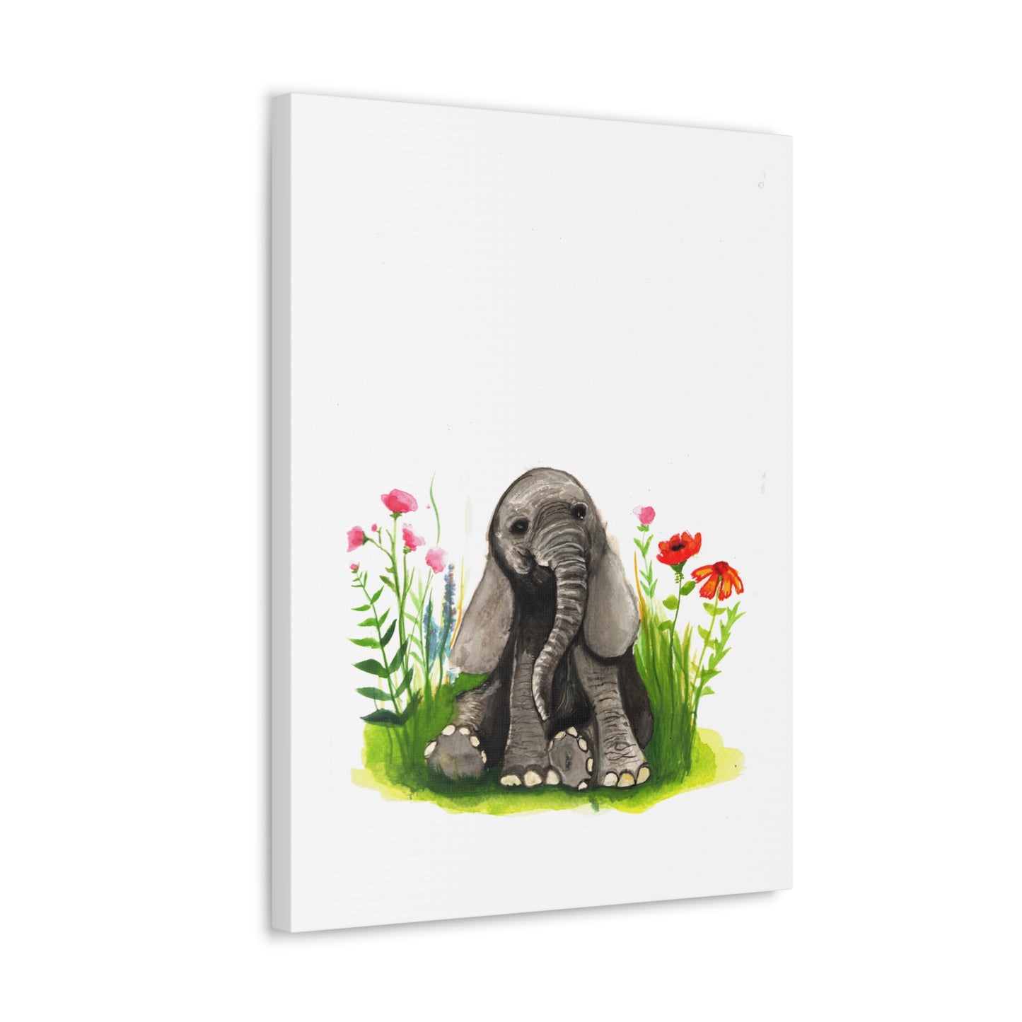 Cute Watercolor Baby Elephant in Flowers, Nursery Wall art, safari animal prints, cute baby animals, kids wall art, animal lover