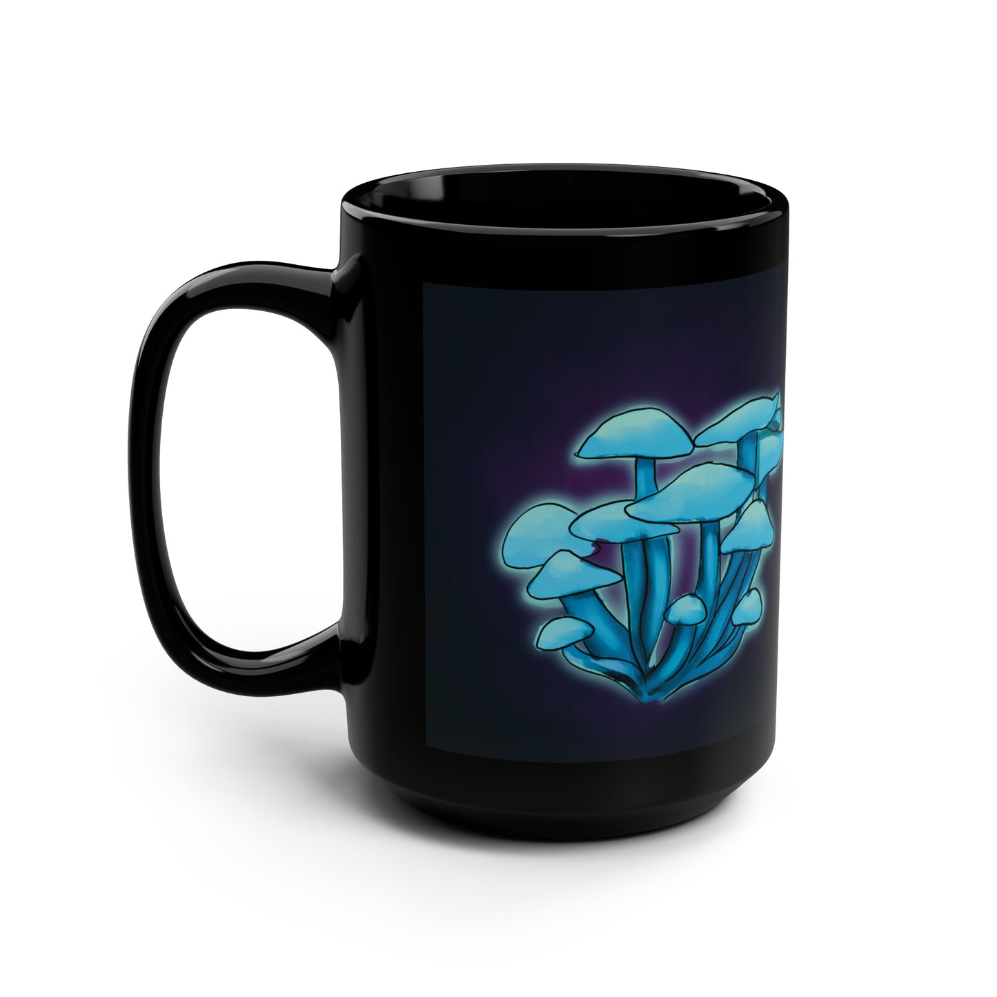 Trippy Bioluminescent Mushroom Mug 15 oz, Glowing Mushroom Psychedelic black mug, glowing fantasy trippy mushroom mug oyster mushroom cool mug