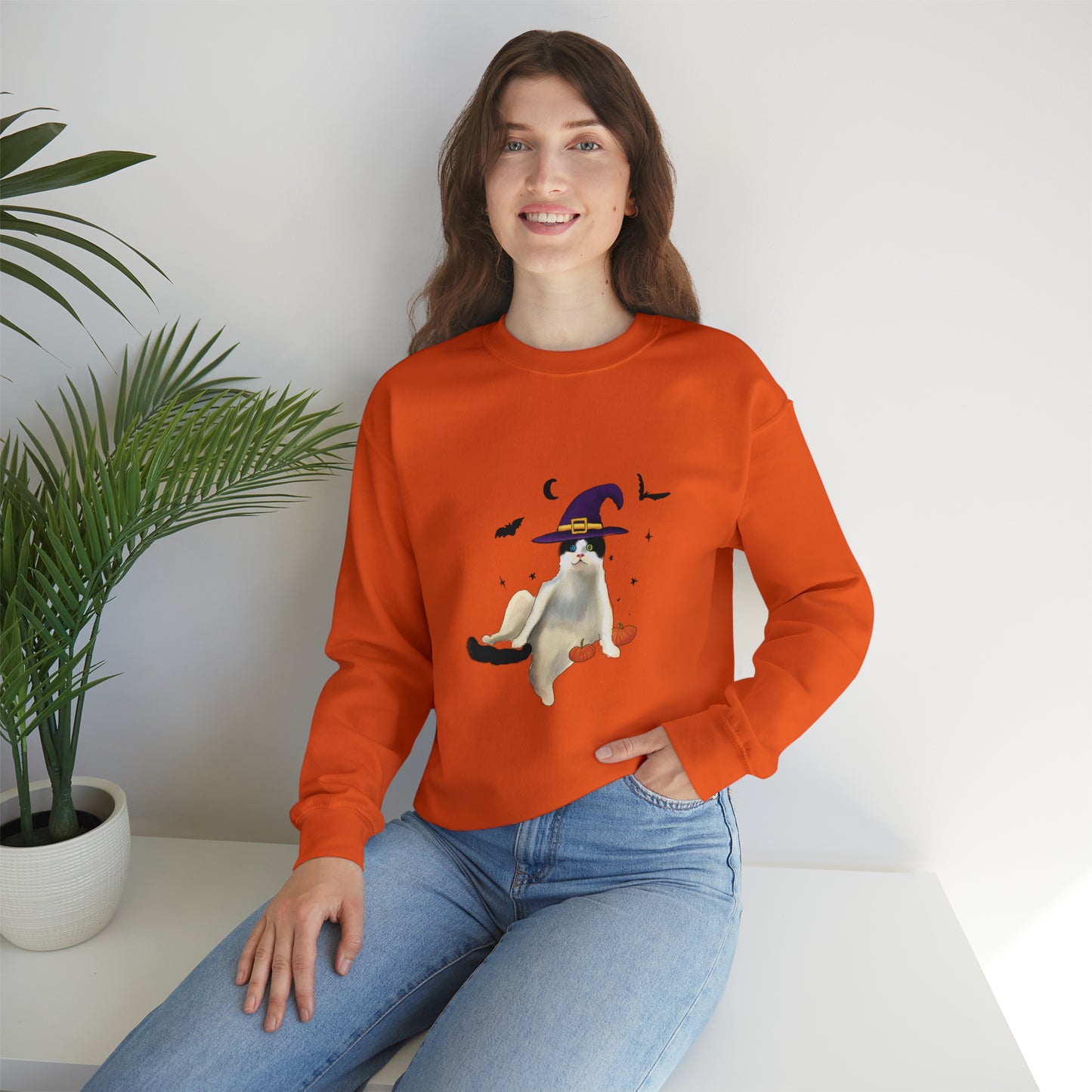 Cute Halloween Crewneck, Cute Cat Halloween Sweathshirt, Halloween Shirt, cute halloween cat crewneck