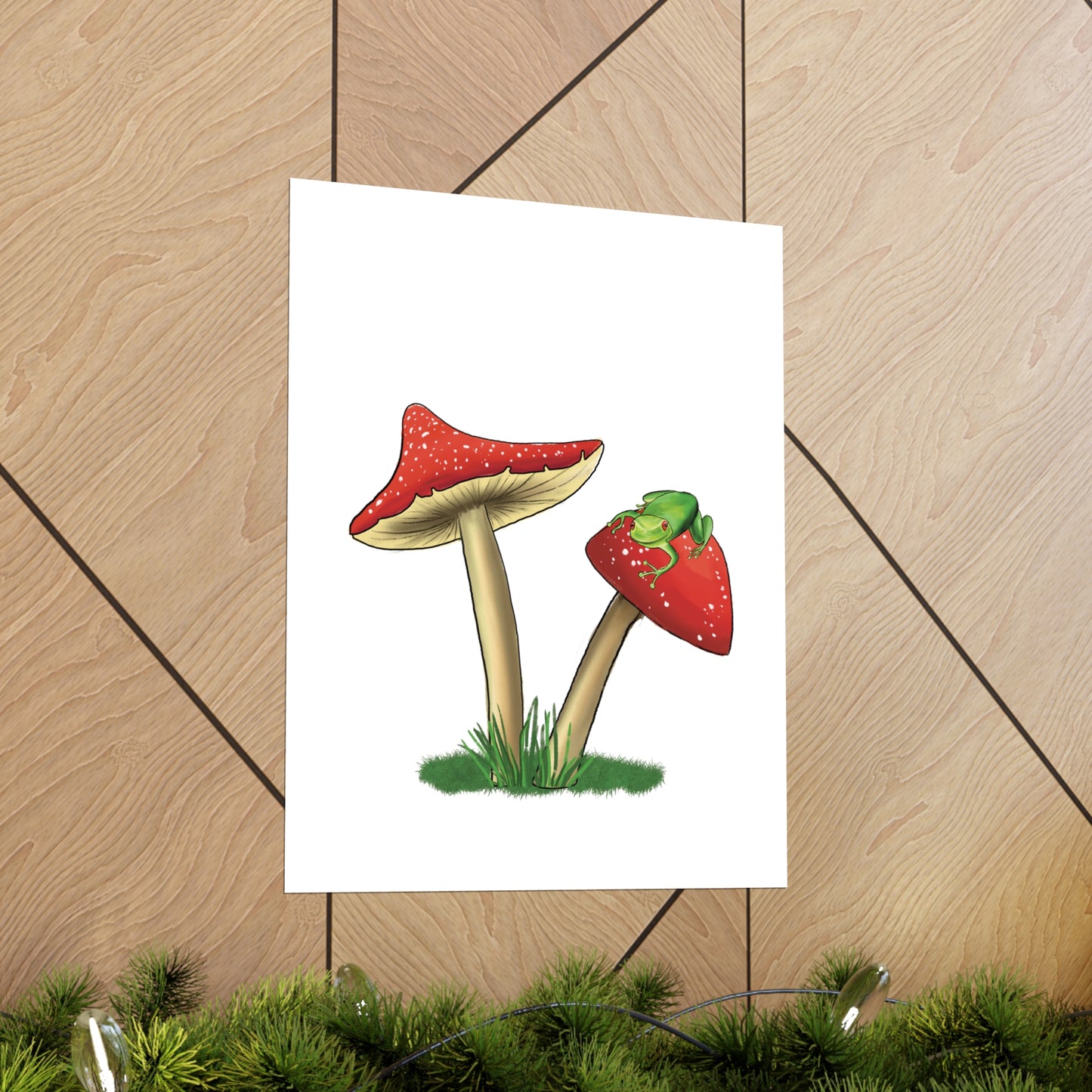 Frog Relaxing on a Mushroom Poster