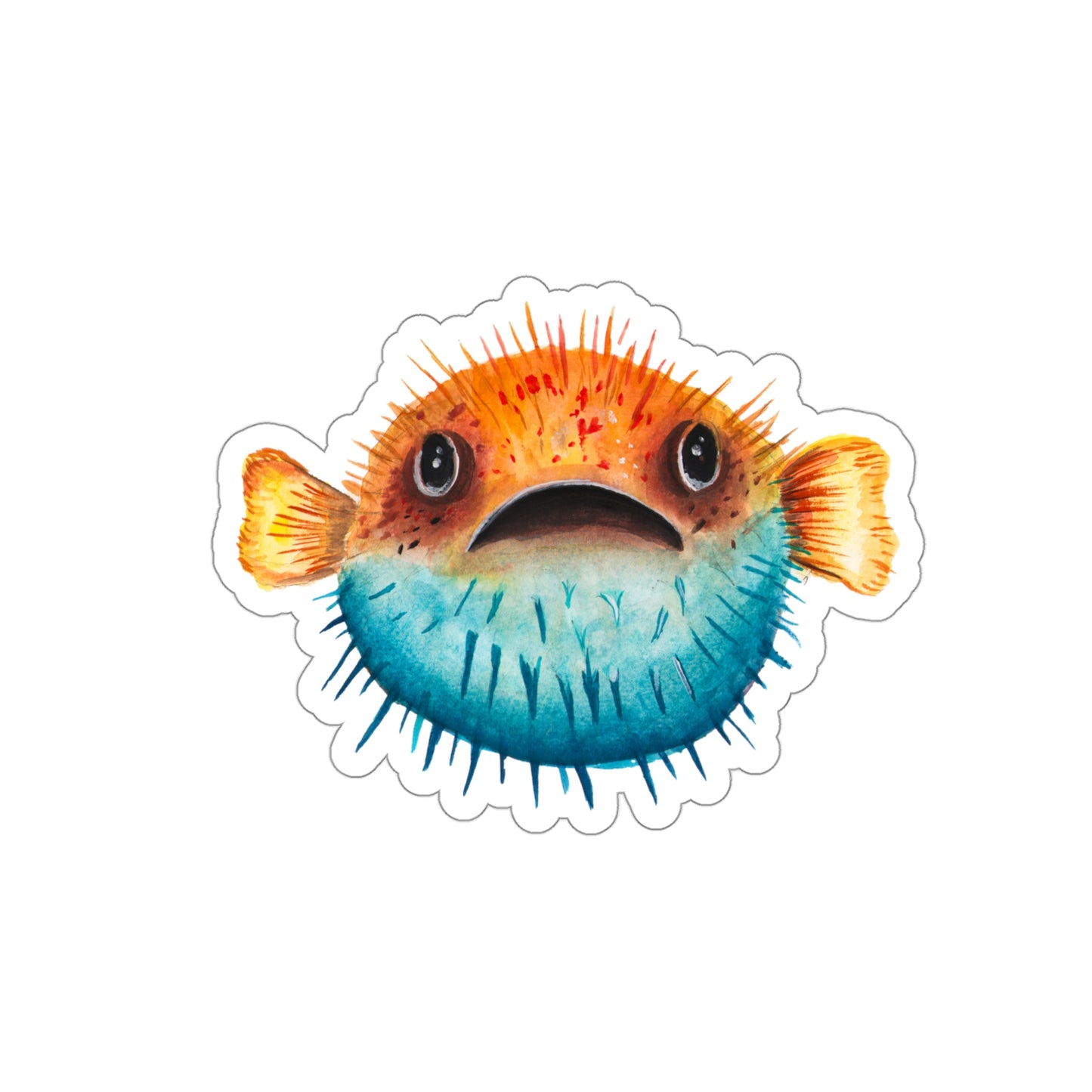 Cute Watercolor Pufferfish sticker, Funny Illustration sticker, original blowfish cute sticker for water bottle, cute funny watercolor fish Sticker, Vinyl sticker