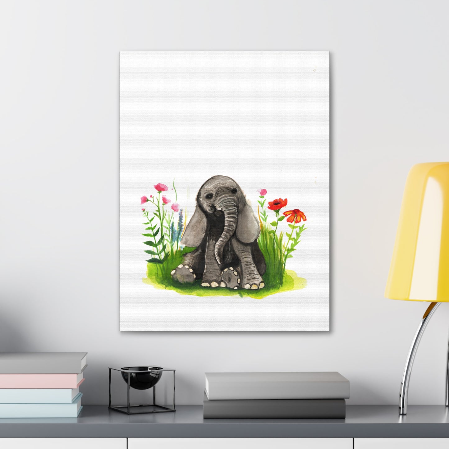 Cute Watercolor Baby Elephant in Flowers, Nursery Wall art, safari animal prints, cute baby animals, kids wall art, animal lover