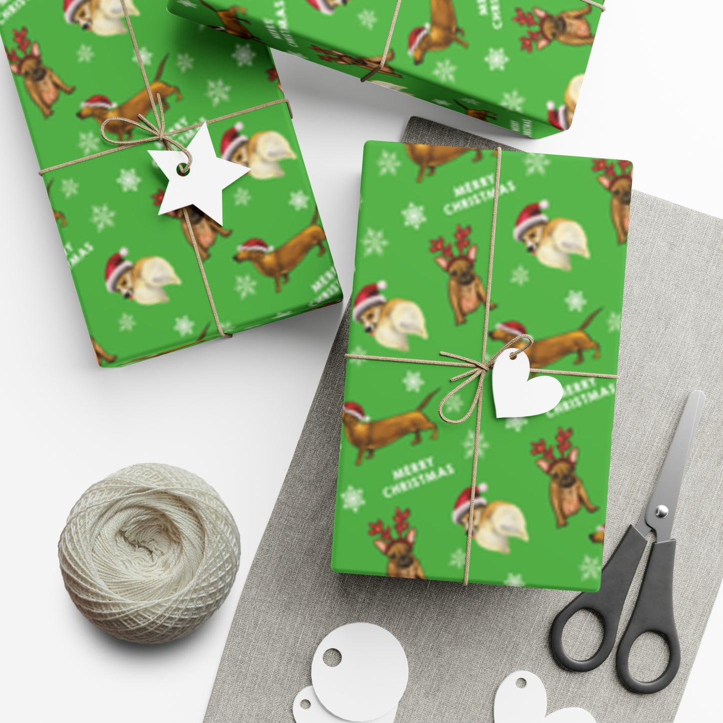 Cute funny dog christmas wrapping paper, funny dog christmas holiday gift wrap paper, cute dog in costume, christmas dog antlers cute