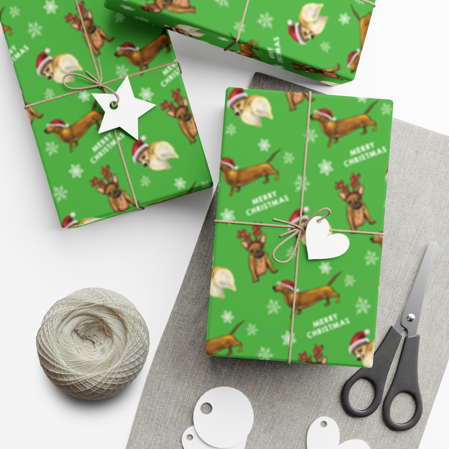 Cute funny dog christmas wrapping paper, funny dog christmas holiday gift wrap paper, cute dog in costume, christmas dog antlers cute