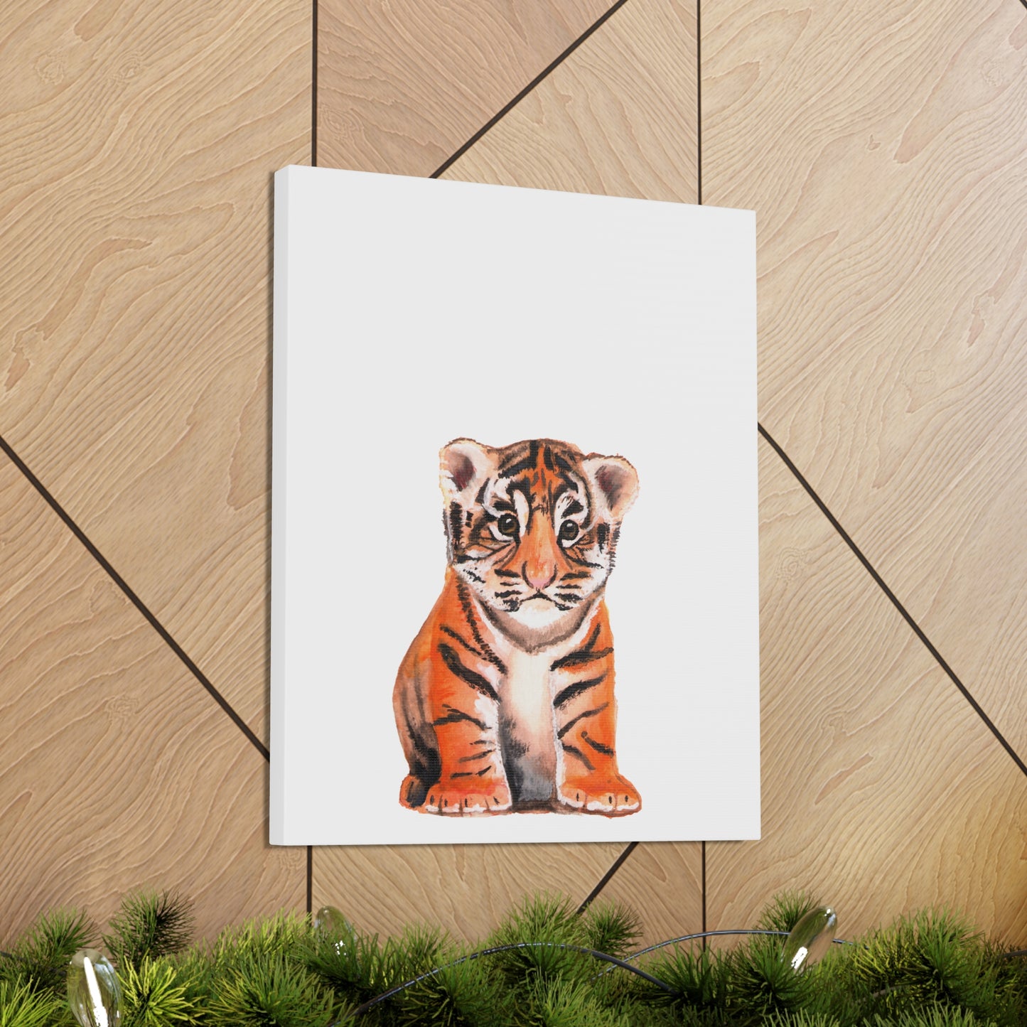 Cute Tiger Cub Gallery Canvas Wrap, Watercolor tiger cub, nursery room art, cute baby shower gift, new mom gift, cute baby tiger wall art, kids room art