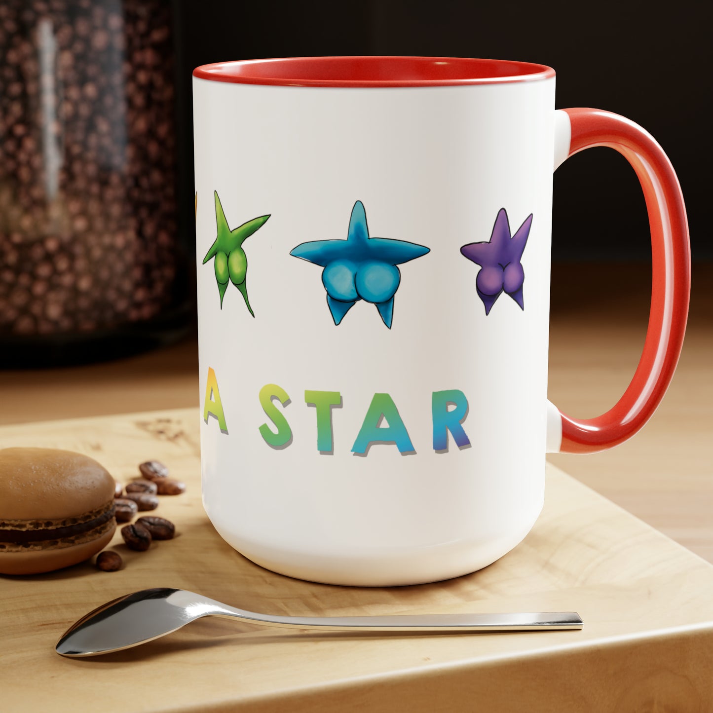 Cute Funny Rainbow Starfish Mug, 15 oz