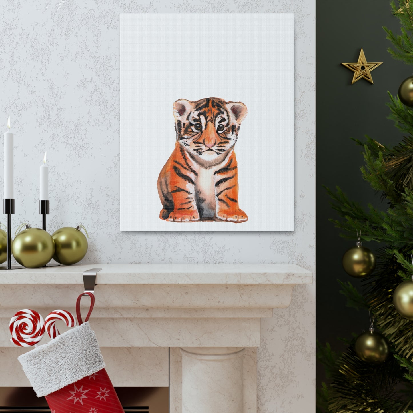 Cute Tiger Cub Gallery Canvas Wrap, Watercolor tiger cub, nursery room art, cute baby shower gift, new mom gift, cute baby tiger wall art, kids room art