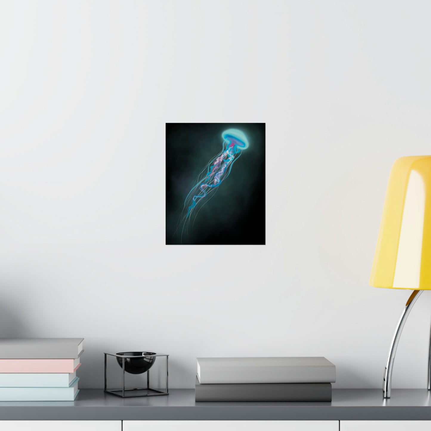 Bioluminescent Trippy Jellyfish Poster, Colorful Bioluminescent Jellyfish, Glowing pretty jellyfish, jellyfish lover, glowing bioluminescent art