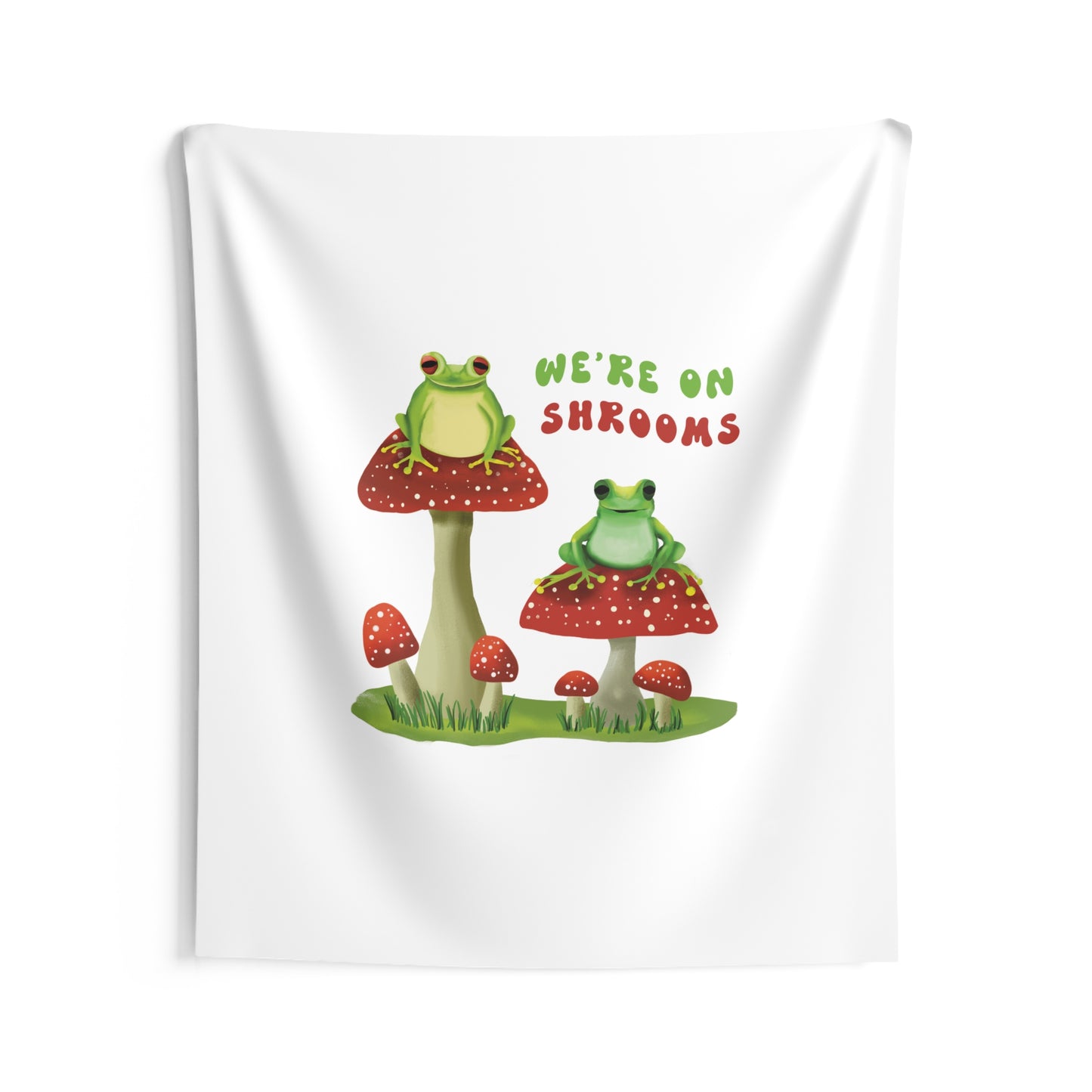 Funny Frogs on Mushrooms Tapestry, Cute Frog lover tapestry, dorm room tapestry, funny saying tapestry cute bedroom wall decor, wall hangings cute, funny wall tapestry