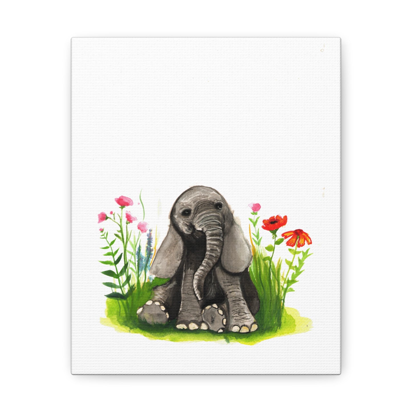 Cute Watercolor Baby Elephant in Flowers, Nursery Wall art, safari animal prints, cute baby animals, kids wall art, animal lover