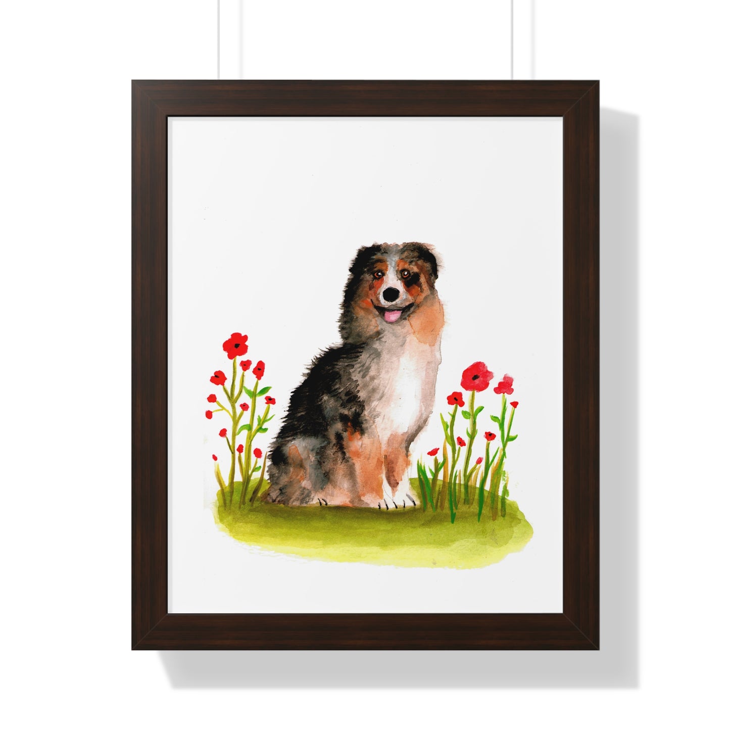 Watercolor Australian Shepherd Art Print, Cute Watercolor Art poster, Framed Art Poster