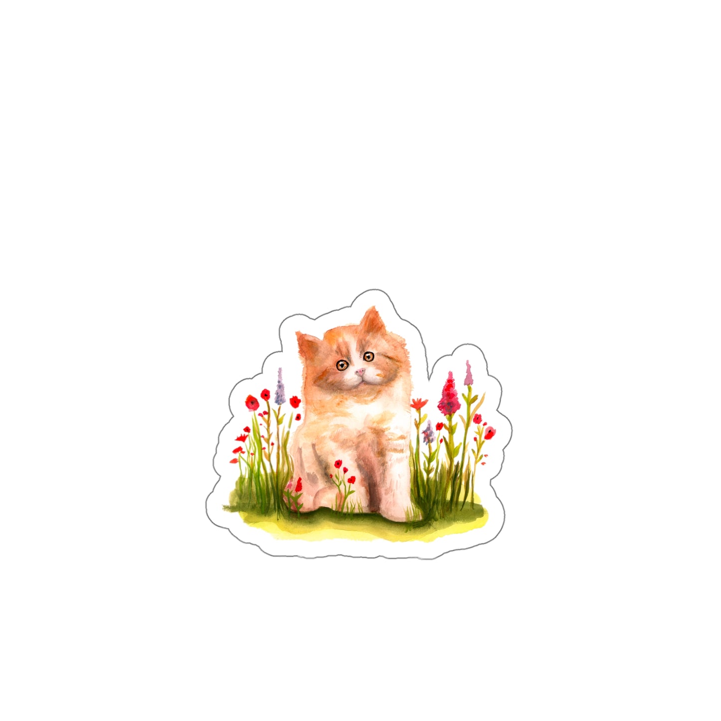 Cute watercolor Cat in flowers Sticker, Cat Lover sticker, Cute cat water bottle sticker, cute kitty art, sticker