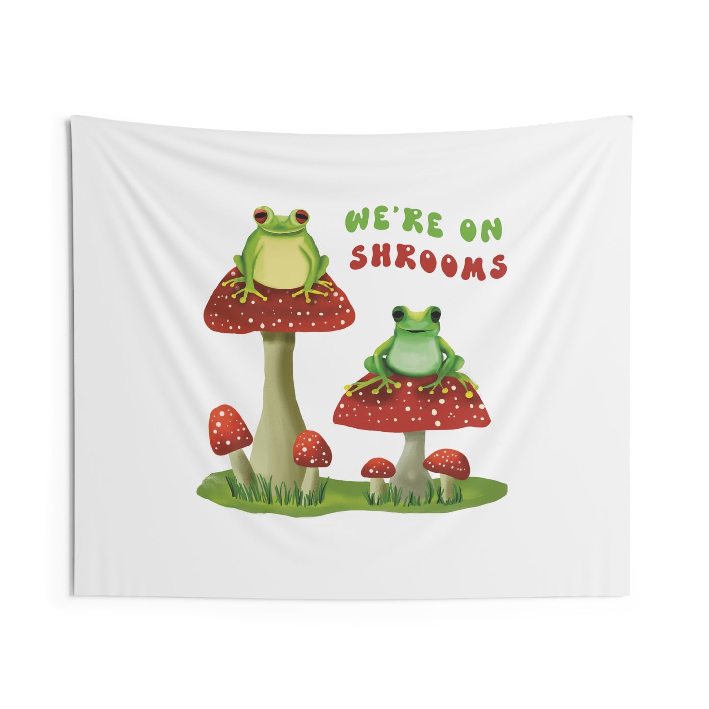 Funny Frogs on Mushrooms Tapestry, Cute Frog lover tapestry, dorm room tapestry, funny saying tapestry cute bedroom wall decor, wall hangings cute, funny wall tapestry