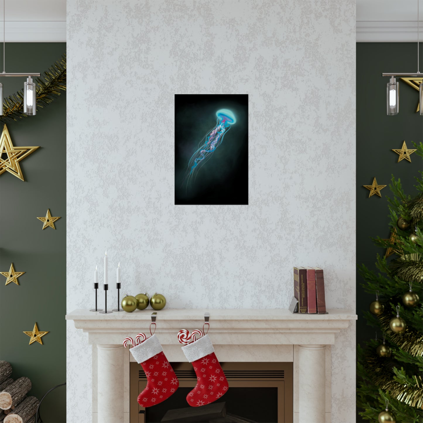 Bioluminescent Trippy Jellyfish Poster, Colorful Bioluminescent Jellyfish, Glowing pretty jellyfish, jellyfish lover, glowing bioluminescent art