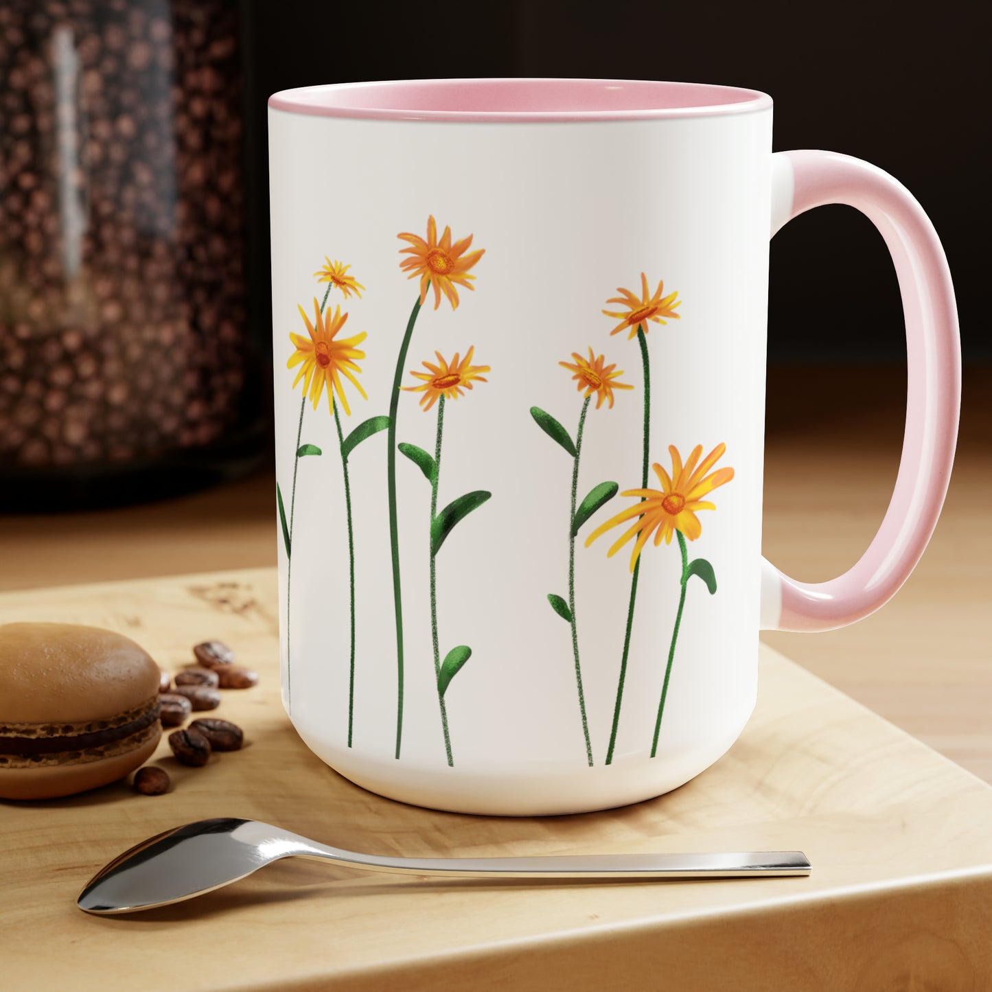 Pretty Red Accent Flowers Mug, 15 oz, Floral mug