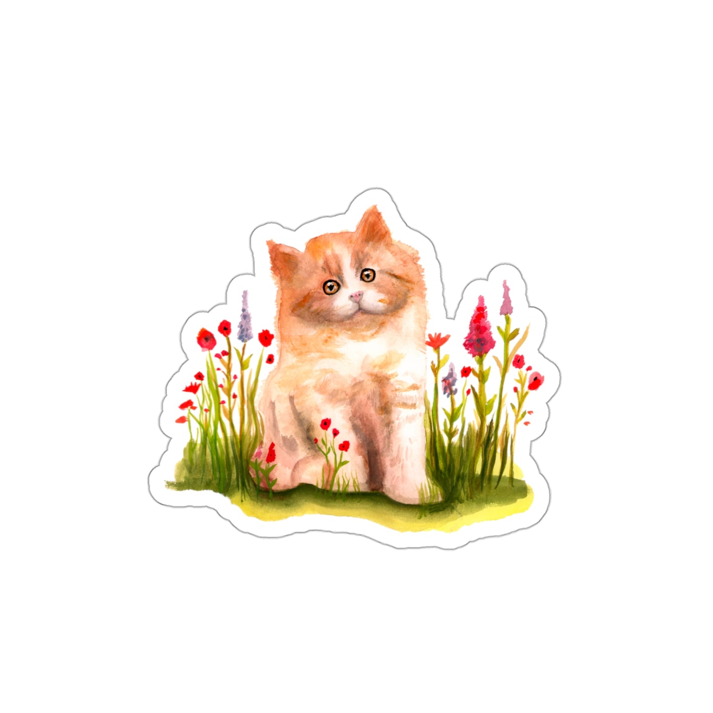 Cute watercolor persian cat in flowers sticker, cat lover gift, cute cat sticker, cat lady sticker, pretty cat lover sticker Die Cut, Vinyl high quality