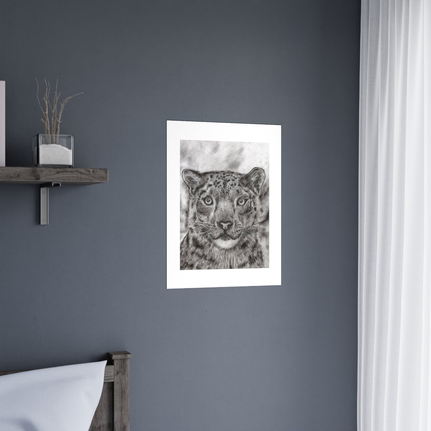 Snow Leopard Graphite and Charcoal Drawing Poster