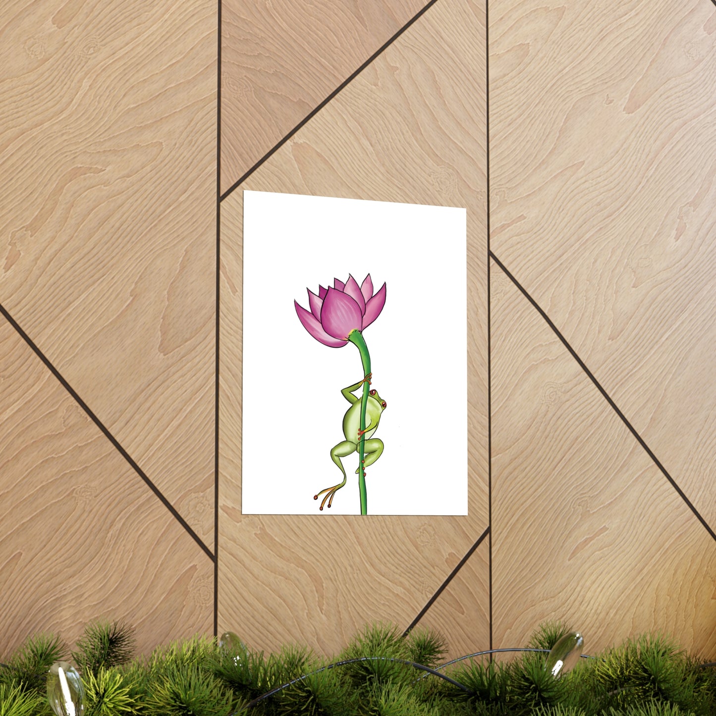 Frog Climbing a Flower Poster