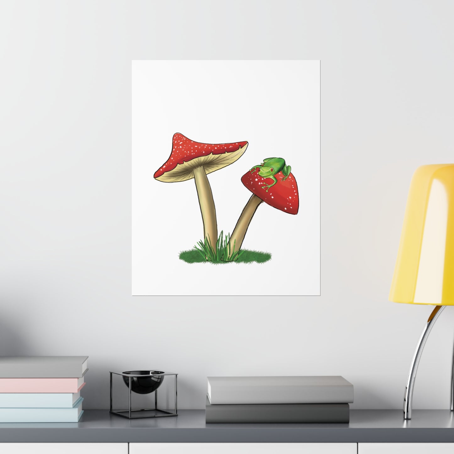 Frog Relaxing on a Mushroom Poster