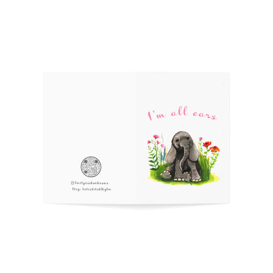 Cute baby elephant Greeting card, I'm all ears, Cute baby elephant funny cards for friends, cute cards