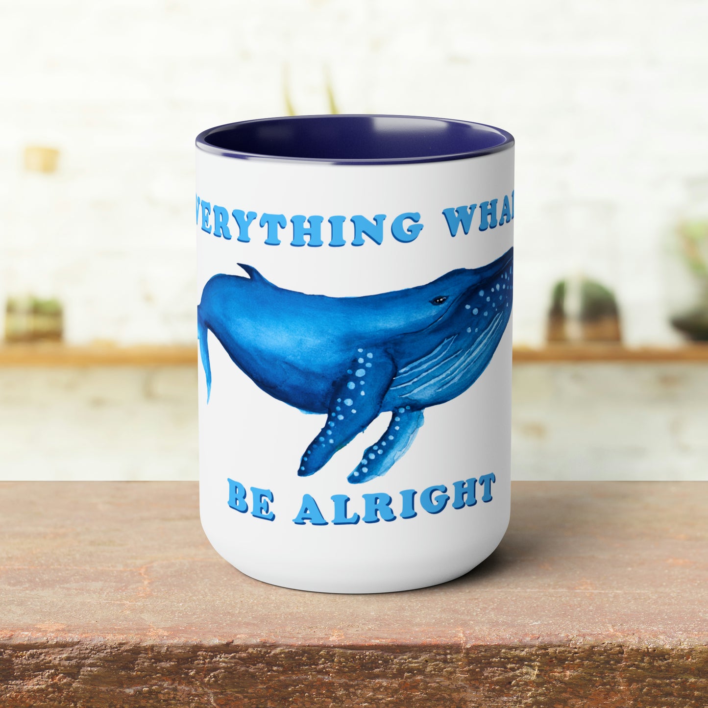 Two-Tone Everything Whale be Alright Mug, Watercolor humpback whale, cute funny painting mug, humpback whale mug, 15oz