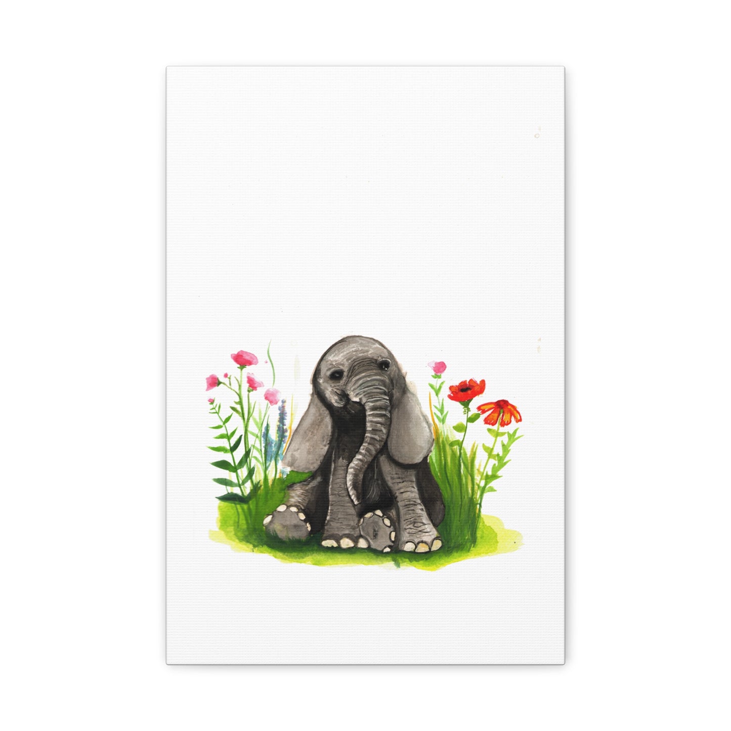 Cute Watercolor Baby Elephant in Flowers, Nursery Wall art, safari animal prints, cute baby animals, kids wall art, animal lover