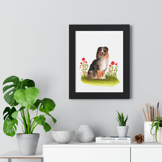 Watercolor Australian Shepherd Art Print, Cute Watercolor Art poster, Framed Art Poster