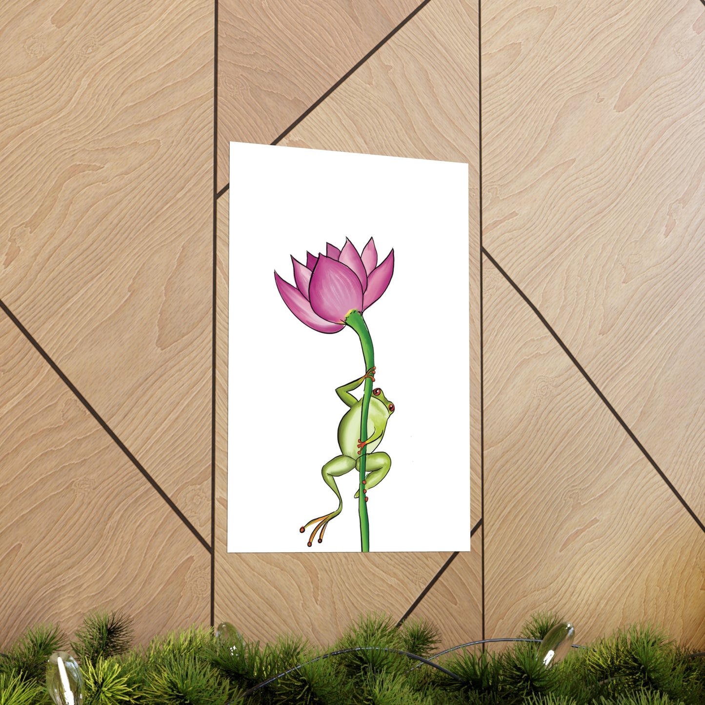 Frog Climbing a Flower Poster