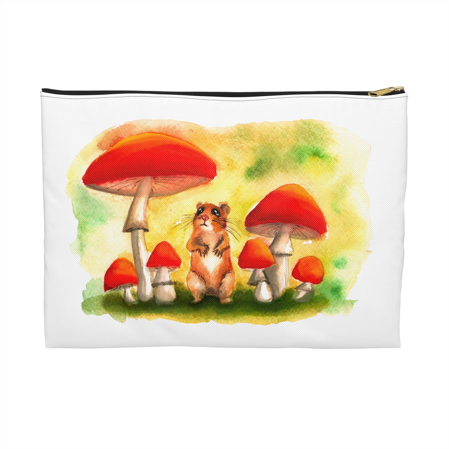 Cute Mouse in Mushrooms Watercolor painting, Makeup bag/ accessory bag