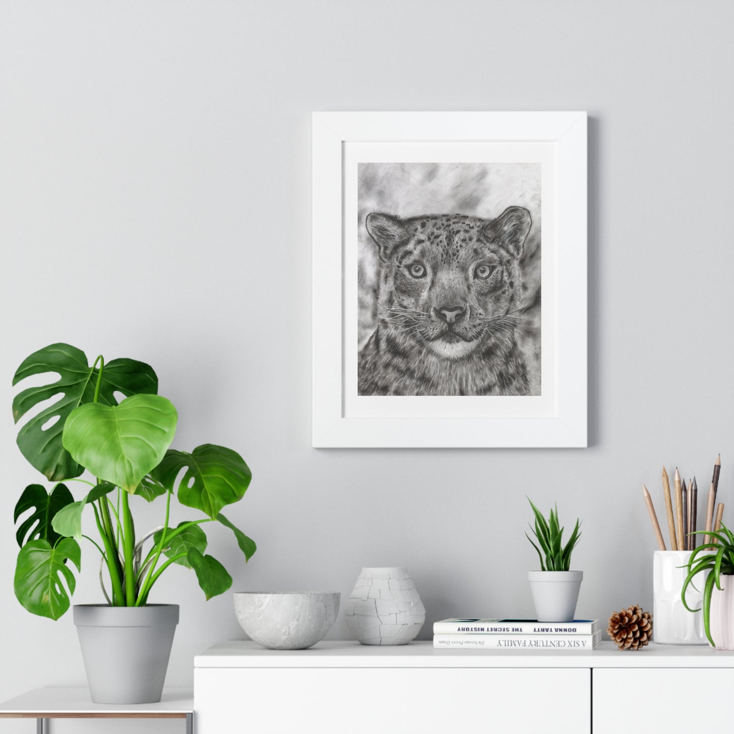 Snow Leopard Drawing Framed Poster