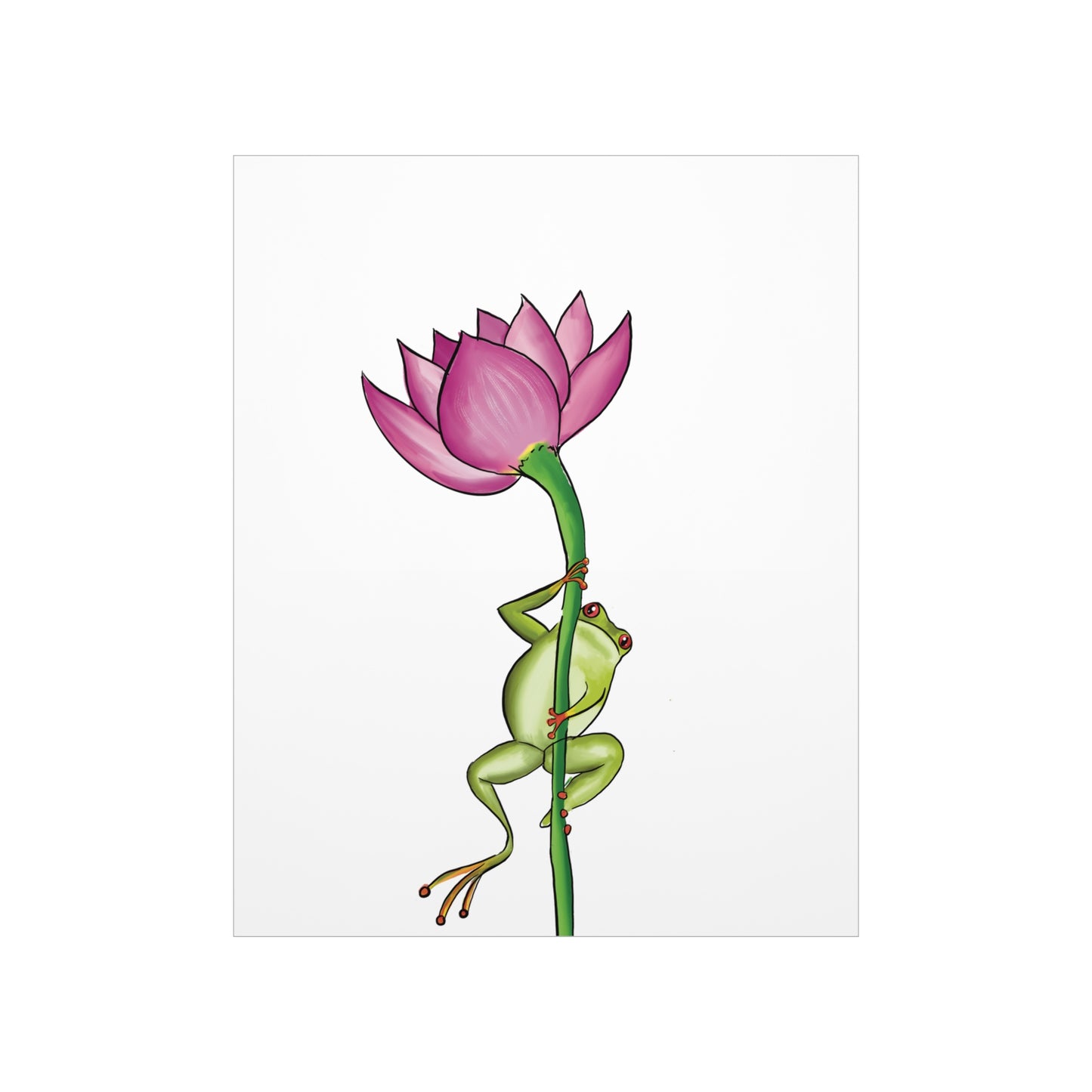 Frog Climbing a Flower Poster