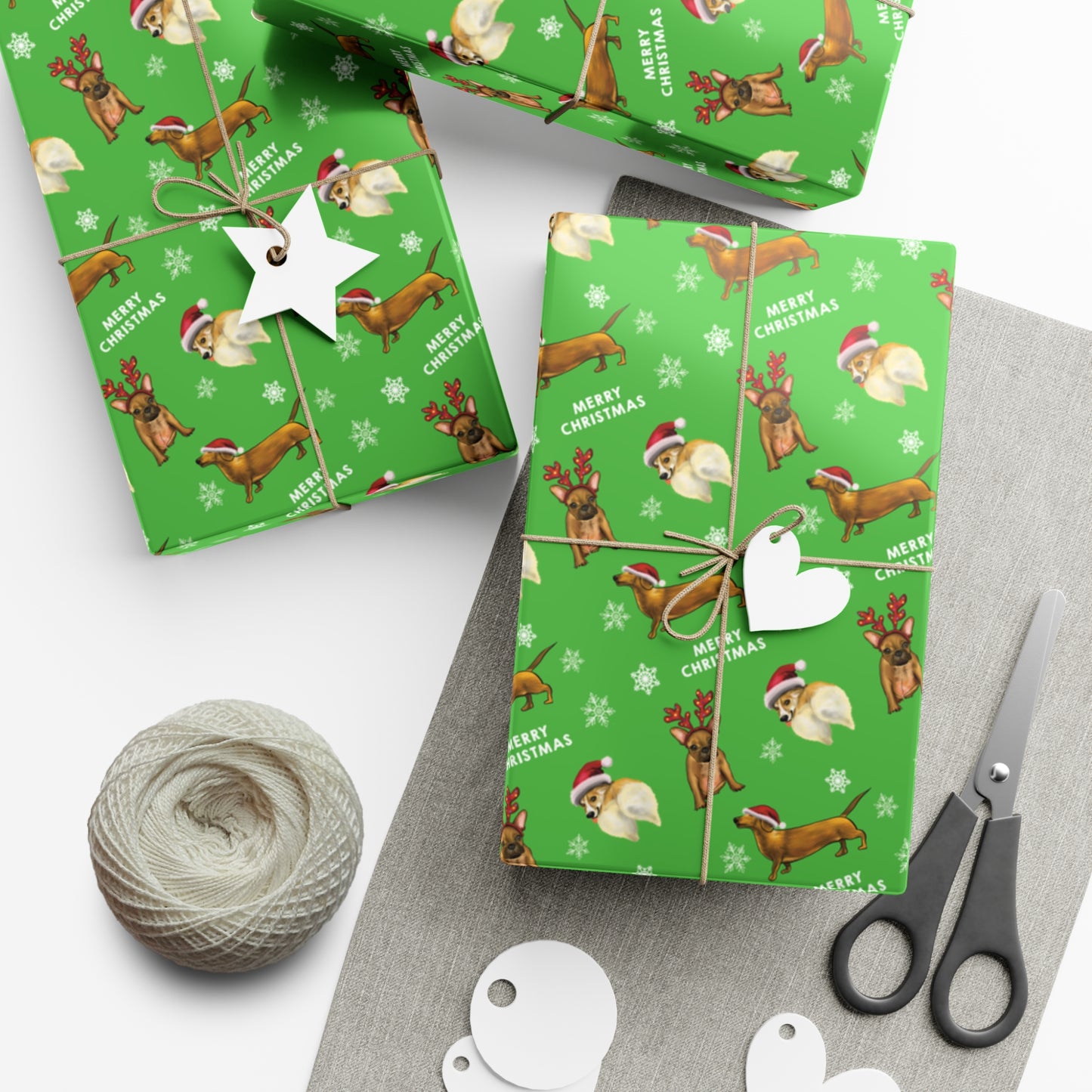 Cute funny dog christmas wrapping paper, funny dog christmas holiday gift wrap paper, cute dog in costume, christmas dog antlers cute