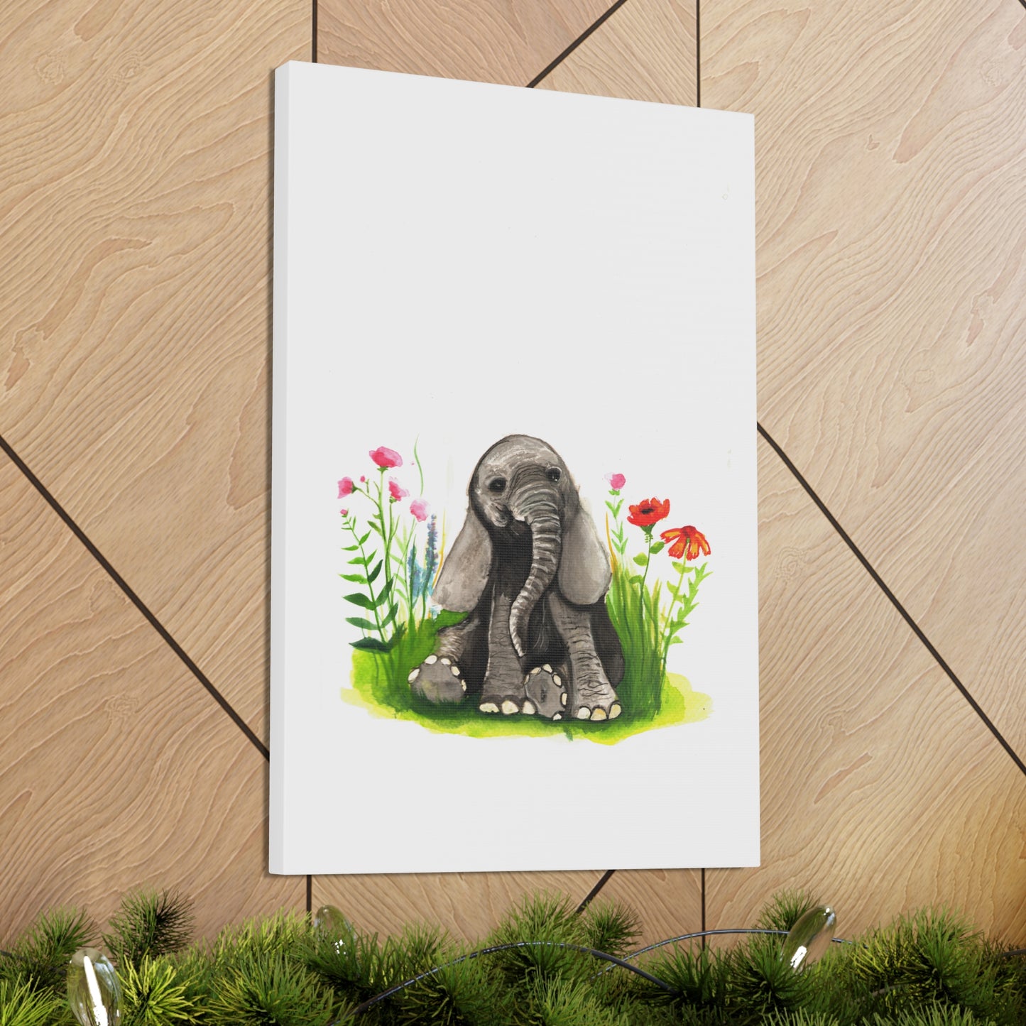 Cute Watercolor Baby Elephant in Flowers, Nursery Wall art, safari animal prints, cute baby animals, kids wall art, animal lover