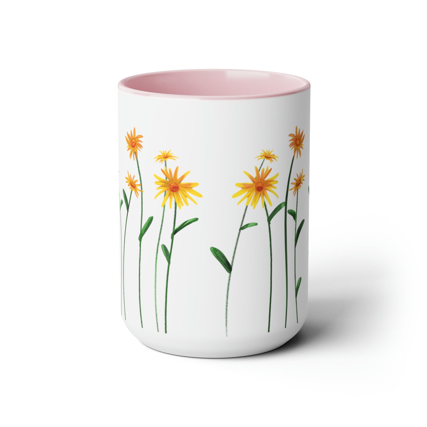 Pretty Red Accent Flowers Mug, 15 oz, Floral mug