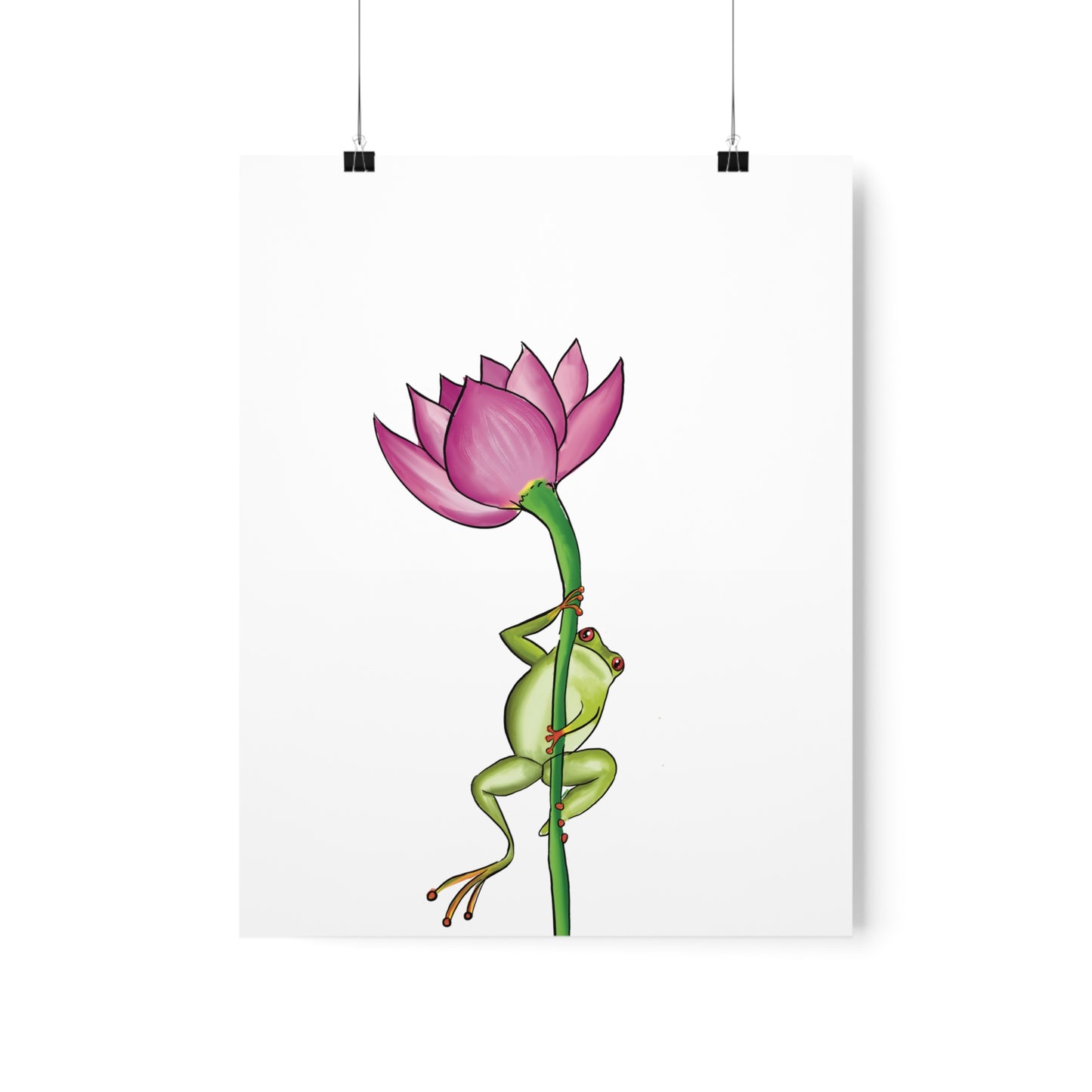 Frog Climbing a Flower Poster