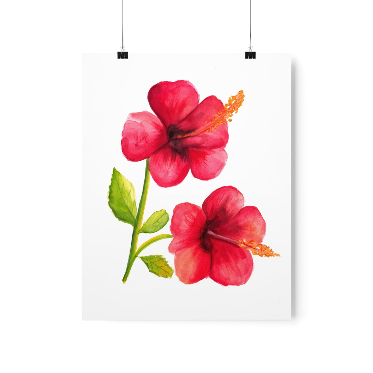 Watercolor Hibiscus Flowers Art Print, Pretty Watercolor flower Poster, Art Print hibiscus flower, pretty hibiscus flower art print