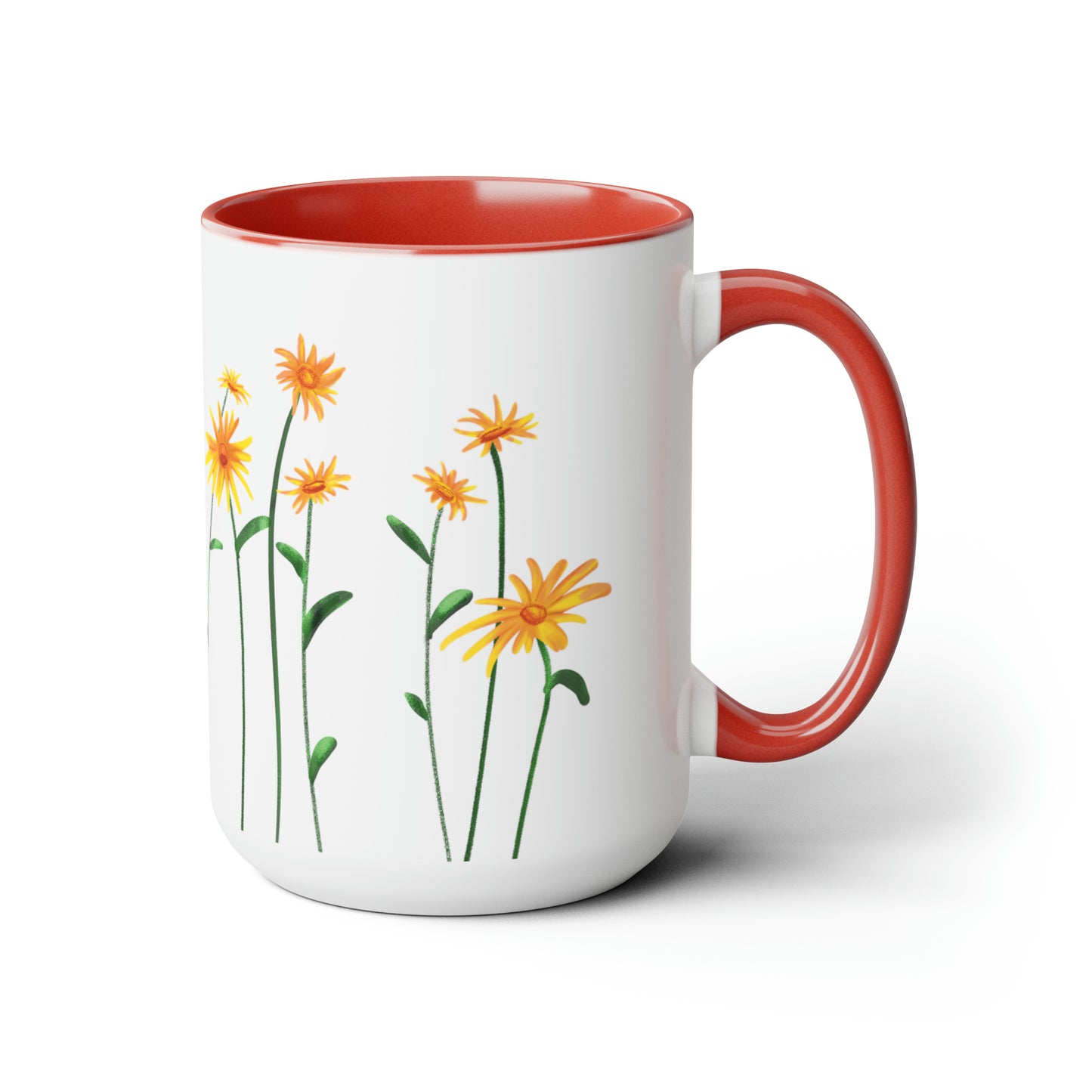 Pretty Red Accent Flowers Mug, 15 oz, Floral mug