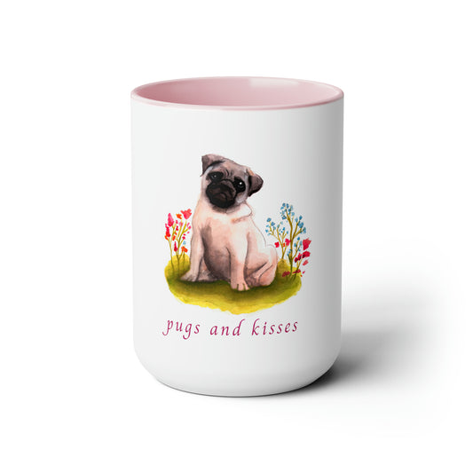 Cute Watercolor Painting pug mug, Cute Pug and flowers Mug, Floral Mug, Pug Lover cute Mug, Watercolor Pug painting, cute floral pug painting mug, 15 oz mug