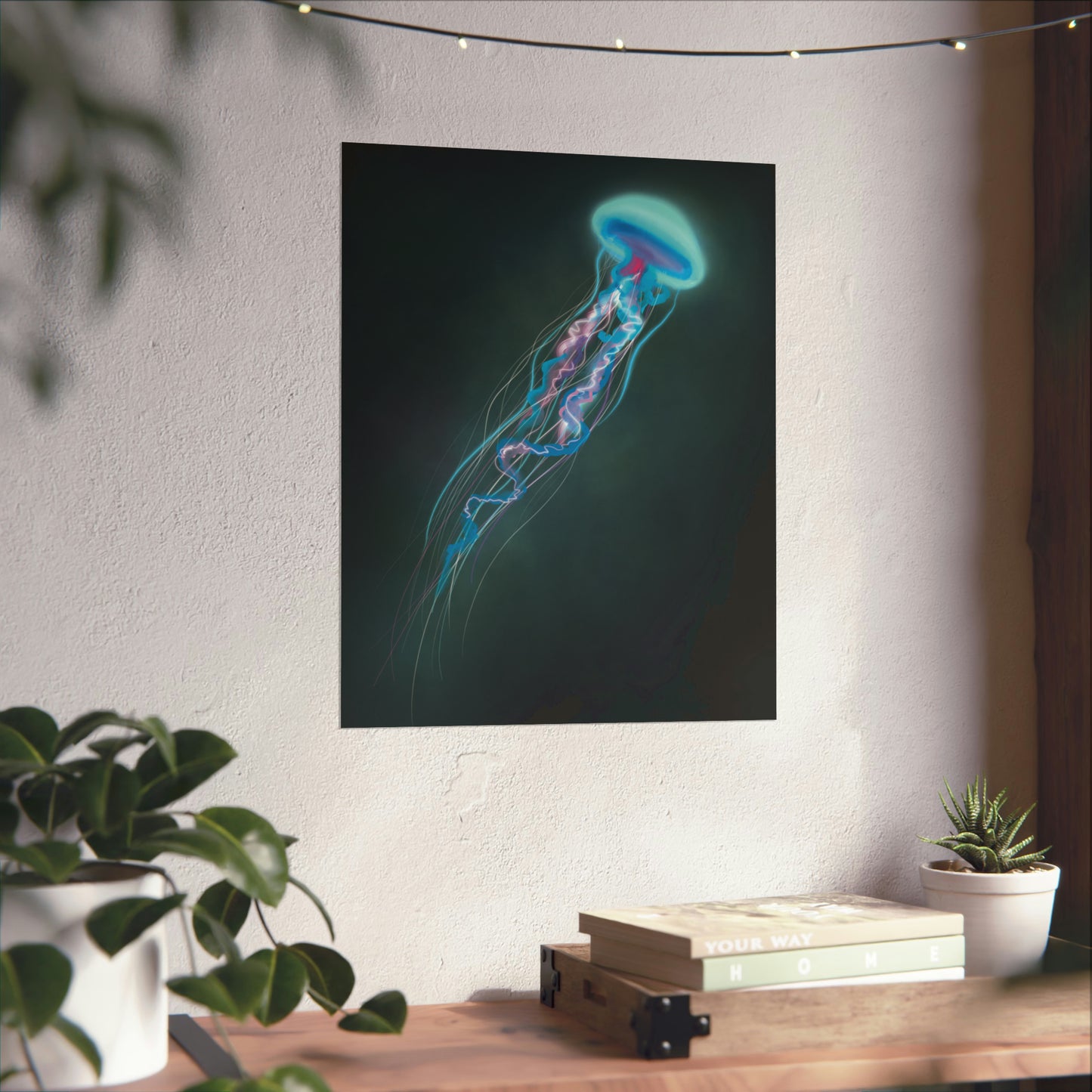 Bioluminescent Trippy Jellyfish Poster, Colorful Bioluminescent Jellyfish, Glowing pretty jellyfish, jellyfish lover, glowing bioluminescent art