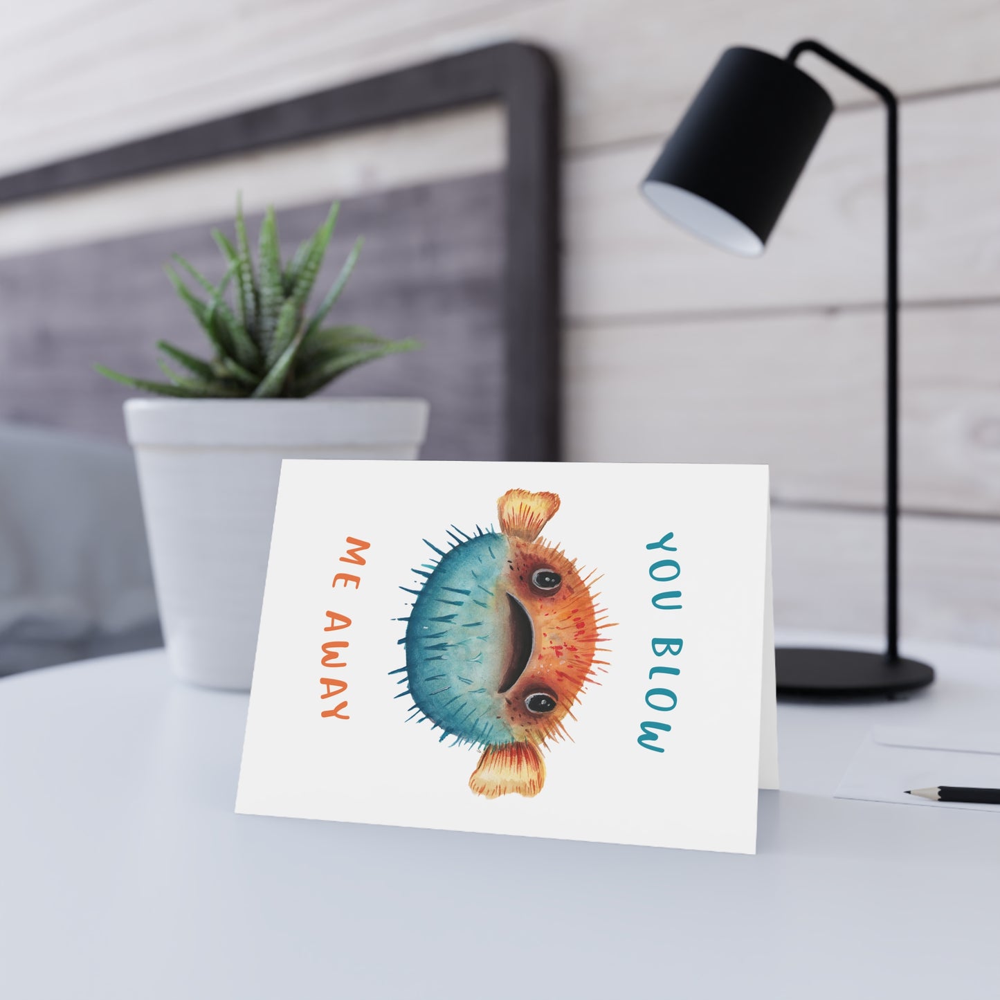 Cute Pufferfish Greeting Card, You Blow Me away, Blowfish cute fish, Gift Card, Congratulations Card