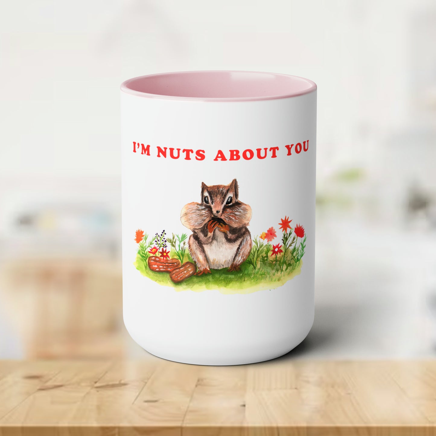 Cute Watercolor Chipmunk Mug, I'm Nuts about you, funny cute illustration mug, chipmunk cheeks, cute chubby chipmunk mug