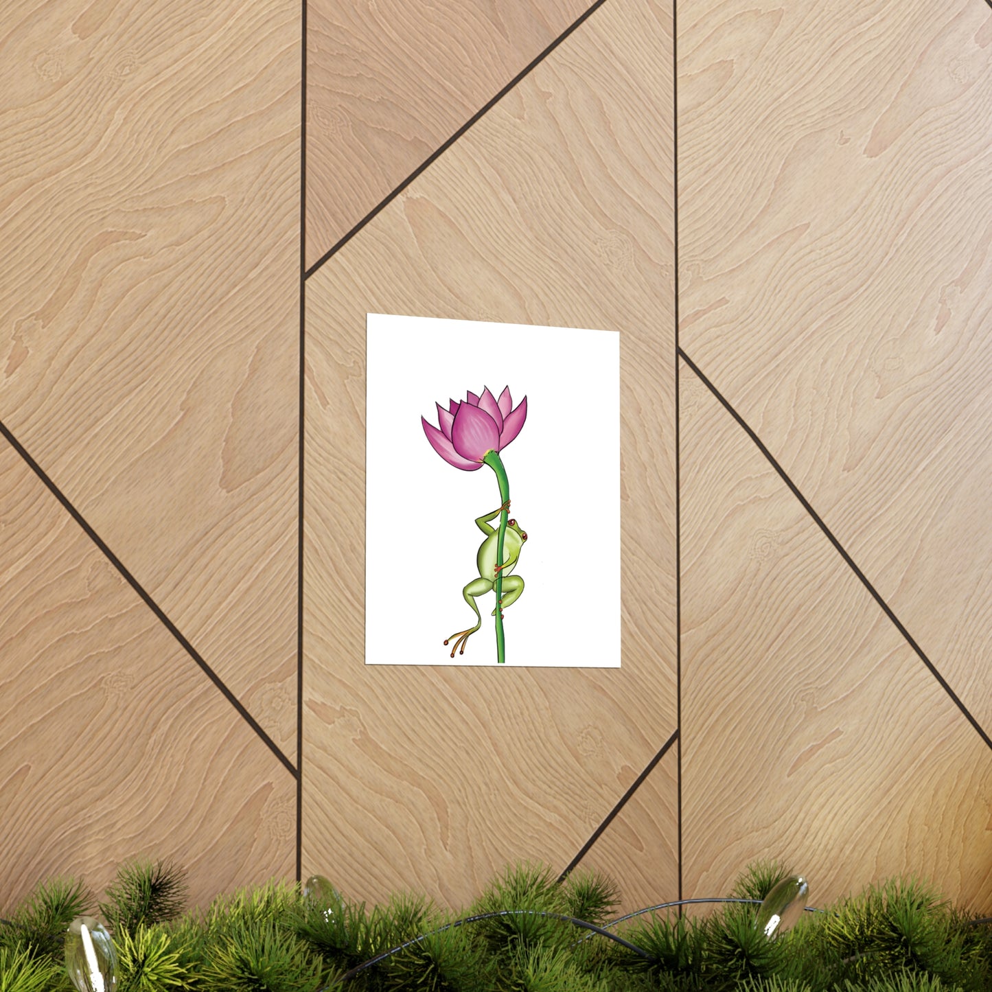 Frog Climbing a Flower Poster