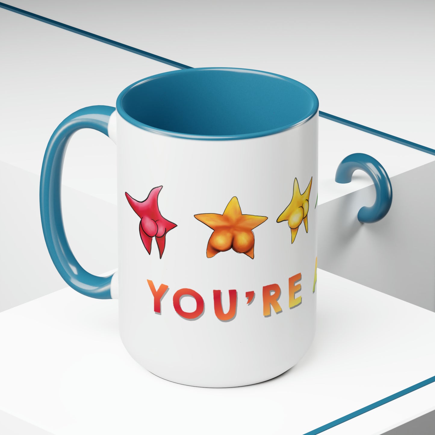 Cute Funny Rainbow Starfish Mug, 15 oz