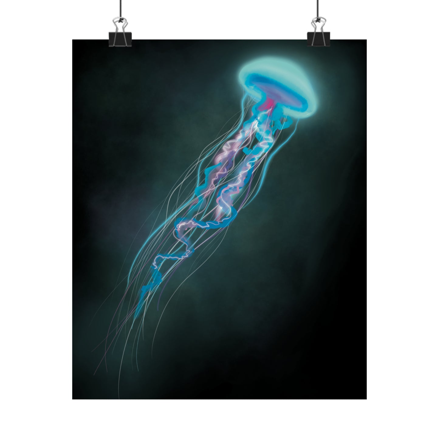 Bioluminescent Trippy Jellyfish Poster, Colorful Bioluminescent Jellyfish, Glowing pretty jellyfish, jellyfish lover, glowing bioluminescent art