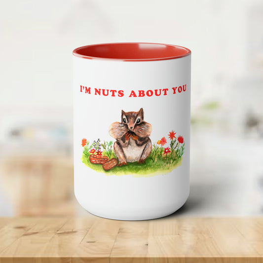 Cute Watercolor Chipmunk Mug, I'm Nuts about you, funny cute illustration mug, chipmunk cheeks, cute chubby chipmunk mug