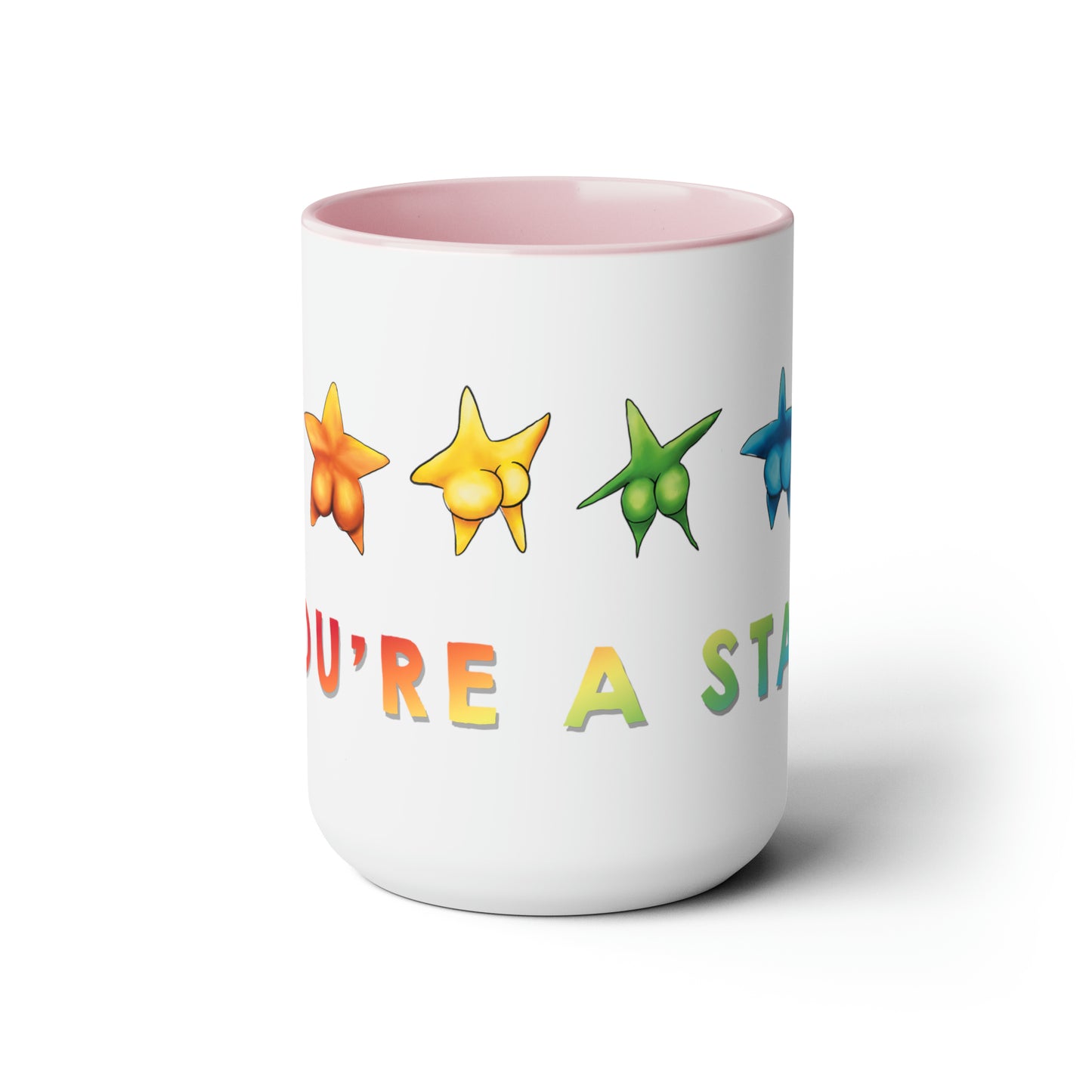 Cute Funny Rainbow Starfish Mug, 15 oz