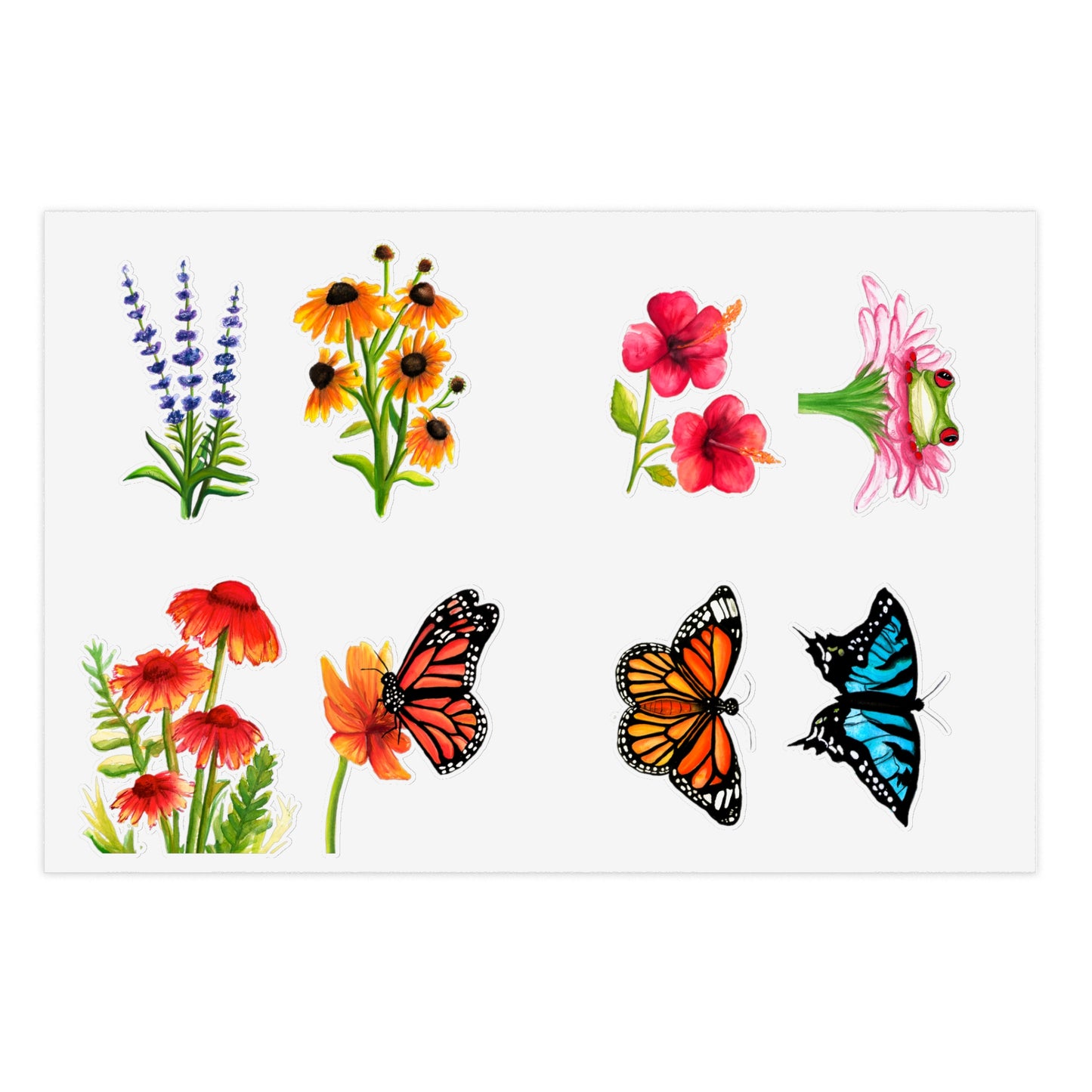 watercolor Wildflowers and Butterflies sticker sheet, watercolor stickers, watercolor flowers, watercolor butterfly stickers, vinyl sticker sheet